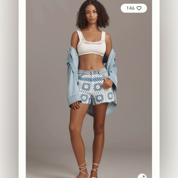 Anthropologie Avec Les Filles Crochet Cutoff Denim Shorts. NWT. - Picture 4 of 4